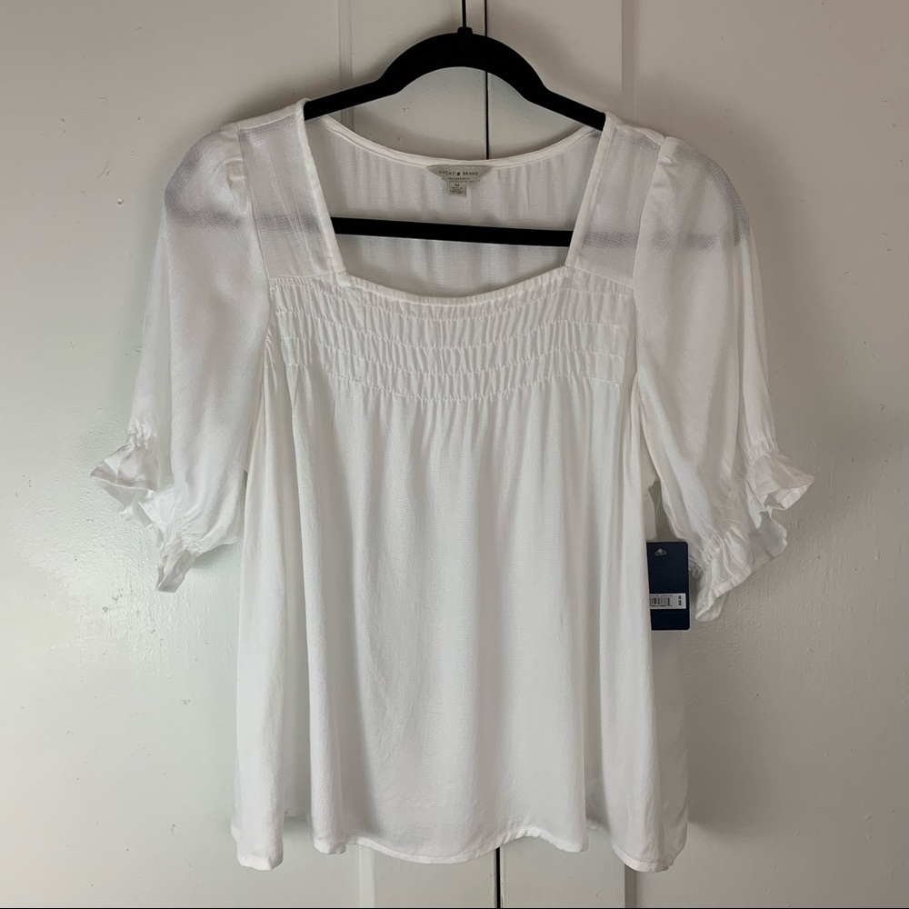 Lucky Brand White Gauzy Peasant Top Sz Medium NWT